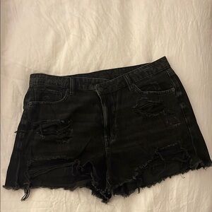 Distressed Black Denim Shorts